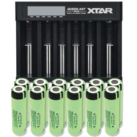Xtar Queen ANT MC6 Li-ion batteriladdare + 12 st. Panasonic NCR18650B 3400mAh Li Ion-batterier